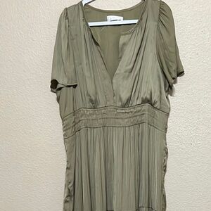 Anthropologie Olive Green Silk Somerset Tiered Ruffled Maxi Sundress - Read